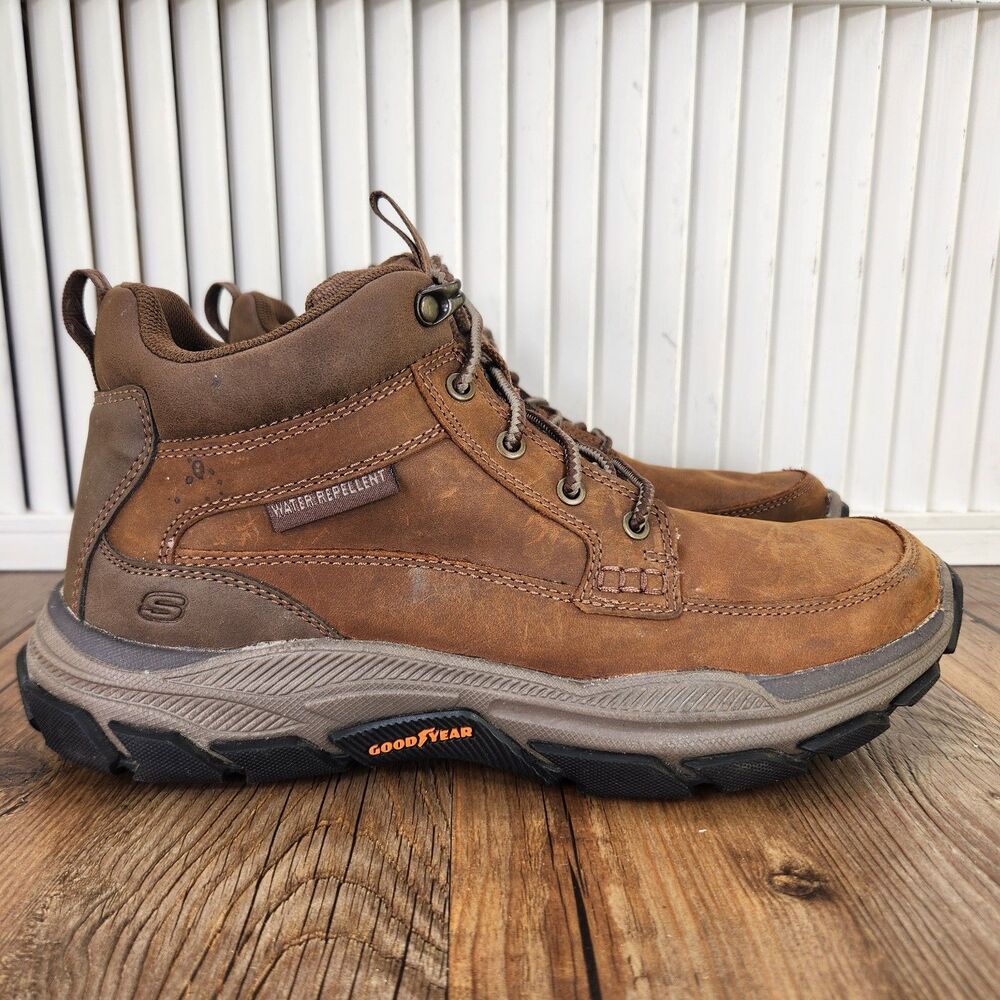Skechers Respected Boswell Boots Mens Sz 8 Brown Leather Water Repellent Outdoor